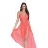 Simply Sexy Stretch Lace Teddy & Sheer Mesh Maxi Skirt w/Adjustable Straps & G-String - Coral