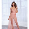 Stretch Lace Teddy & Sheer Maxi Skirt w/Adjustable Straps & G-String Vintage - Rose