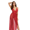 Stretch Lace Teddy & Sheer Mesh Maxi Skirt w/Adjustable Straps & G-String - Rouge
