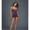 Stretch Lace Garter Slip w/Removable Straps & Attached Side Garters & G-String  - Plum