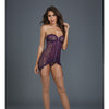 Stretch Lace Garter Slip w/Removable Straps & Attached Side Garters & G-String  - Plum