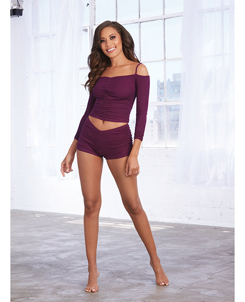 Soft Knit Jersey Sleepwear Pajama Top & Short - Mulberry