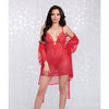 Stretch Mesh Chemise & Robe - Red