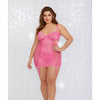 Valentines Stretch Mesh & Lace Ruched Garter Slip Fuchsia 1X
