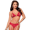 Peek a Boo Tri Top Bra, Garterbelt, Panty & Thigh Highs Red O/S