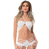 Lace Tri Top Bra, Garter Panty & Thigh Highs White O/S