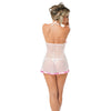Sheer Chemise w/Lace Cups & Pink Trim & Panty White O/S