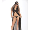 Euphoria Long Gown w/Peek a Boo Cups, Open Crotch Panty & Mask Black O/S