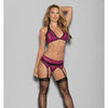 Euphoria Ladder Back Bra, Garterbelt & G-String Raspberry/Black O/S