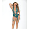 Euphoria Lace Bustier w/Open Crotch Panty Teal O/S