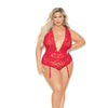 Euphoria Deep V Lace Teddiette w/Open Crotch & Butt Red QN