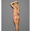 Euphoria Tri Top Bra, Garterbelt, G-String & Hose Blazing Coral O/S