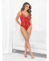 Rose Embroidered Lace Teddy Red MD