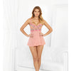 Embroidered & Mesh Babydoll w/G-String - Pink