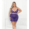 Lace & Mesh Long Line Bra, Garter Skirt & G-String Midnight Purple 3X