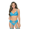 Underwire Lace Bra, Garterbelt & G-String Blue Medium