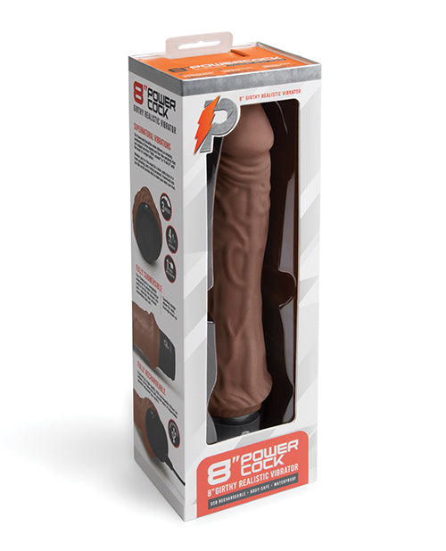 Powercocks 8" Girthy Realistic Vibrator - Dark Brown