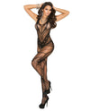 Seamless Net Crochet Bodystocking w/Open Crotch Black O/S
