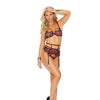Eyelash Lace Bra, Garter Belt & G-String Merlot LG
