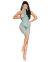 Vivace Crochet & Fishnet Halter Neck Mid Length Bodystocking Turquoise O/S