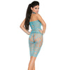 Vivace Crochet & Fishnet Halter Neck Mid Length Bodystocking Turquoise O/S
