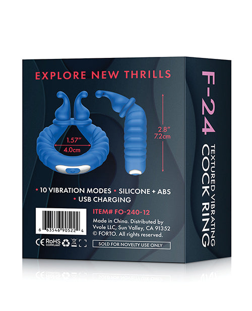 Forto F-24 Textured Vibrating Cock Ring - Blue