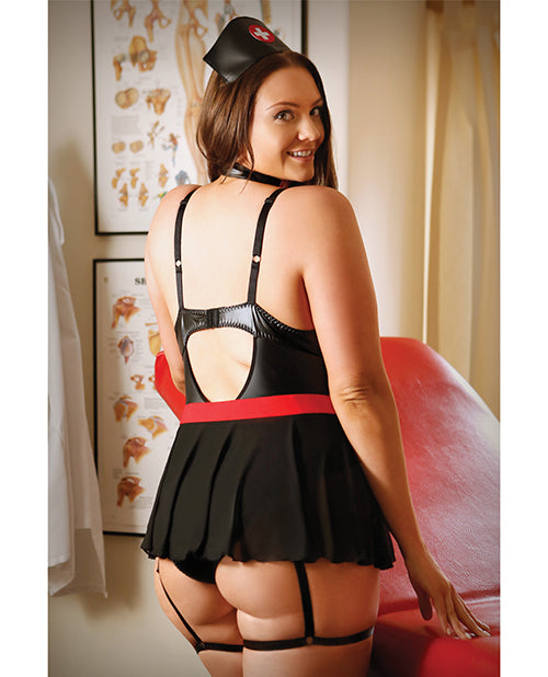 Play Midnight Nurse Hat, Choker, Gartered Teddy & Skirt Black 3X/4X