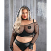 Play Easy Rider Open Cup Bra, Fishnet Top, Panty, Choker, Gloves, Bandana & Pasties Black 1X/2X