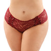 Bottoms Up Magnolia Stretch Lace Crotchless Panty w/Ribbon Lace Up Front Garnet QN