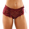 Bottoms Up Magnolia Stretch Lace Crotchless Panty w/Ribbon Lace Up Front Garnet S/M