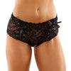 Bottoms Up Magnolia Stretch Lace Crotchless Panty w/Ribbon Lace Up Front Black L/XL