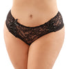 Bottoms Up Magnolia Stretch Lace Crotchless Panty w/Ribbon Lace Up Front Black QN