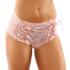 Bottoms Up Magnolia Stretch Lace Crotchless Panty w/Ribbon Lace Up Front Light Pink L/XL