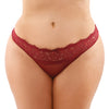 Bottoms Up Ivy Eyelash Lace Panty w/Criss Cross Back & Bow Trims Garnet QN