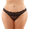 Bottoms Up Ivy Eyelash Lace Panty w/Criss Cross Back & Bow Trims Black QN