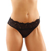 Bottoms Up Ivy Eyelash Lace Panty w/Criss Cross Back & Bow Trims Black S/M