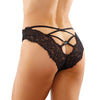 Bottoms Up Ivy Eyelash Lace Panty w/Criss Cross Back & Bow Trims Black S/M