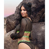 Vibes Fuck Ur Rules Long Sleeve Crop Top, Panty & Pasties Black/Green L/XL