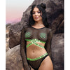 Vibes Fuck Ur Rules Long Sleeve Crop Top, Panty & Pasties Black/Green M/L