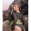 Vibes Fuck Ur Rules Long Sleeve Crop Top, Panty & Pasties Black/Green QN