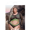 Vibes Fuck Ur Rules Long Sleeve Crop Top, Panty & Pasties Black/Green QN