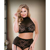 Curve Gina Halter Bra w/Gartered Panties - Black