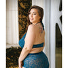 Curve Shay lace halter Bra Top & High Waist Crotchless Panty w/Removable Garters - Teal