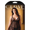 Curve Elena Lace Babydoll w/Criss Cross Back Detail & Panty - Black