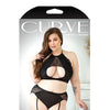 Curve Sadie Lace Overlay Keyhole Halter Top & Gartered Panty Black 1X/2X