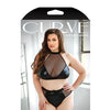 Curve Rebel Wetlook Halter Top w/Removable Chain & Panty Black 3X/4X