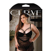 Curve Emily Caged Chemise w/Lace Panel & Built-in Bra & G-String Black 1X/2X