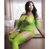 Sheer Fantasy Stargazing Cold Shoulder Bodystocking Neon Green