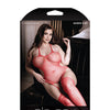 Sheer Fantasy Caged Net Teddy Bodystocking w/Attached Stockings Sunset Coral QN