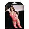 Sheer Fantasy Caged Net Teddy Bodystocking w/Attached Stockings Sunset Coral O/S